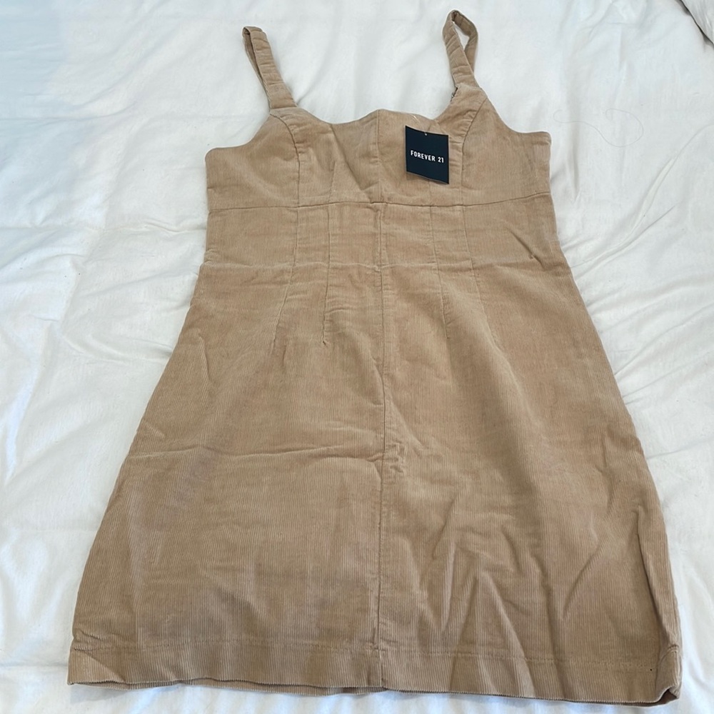NWT F21 corduroy look tan dress size small